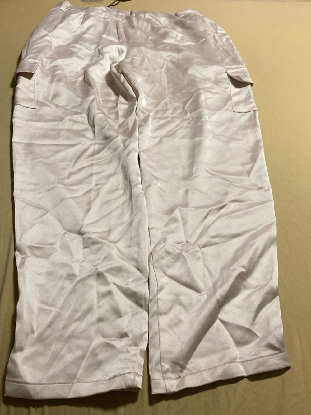 Cream Satin Cargo Pants